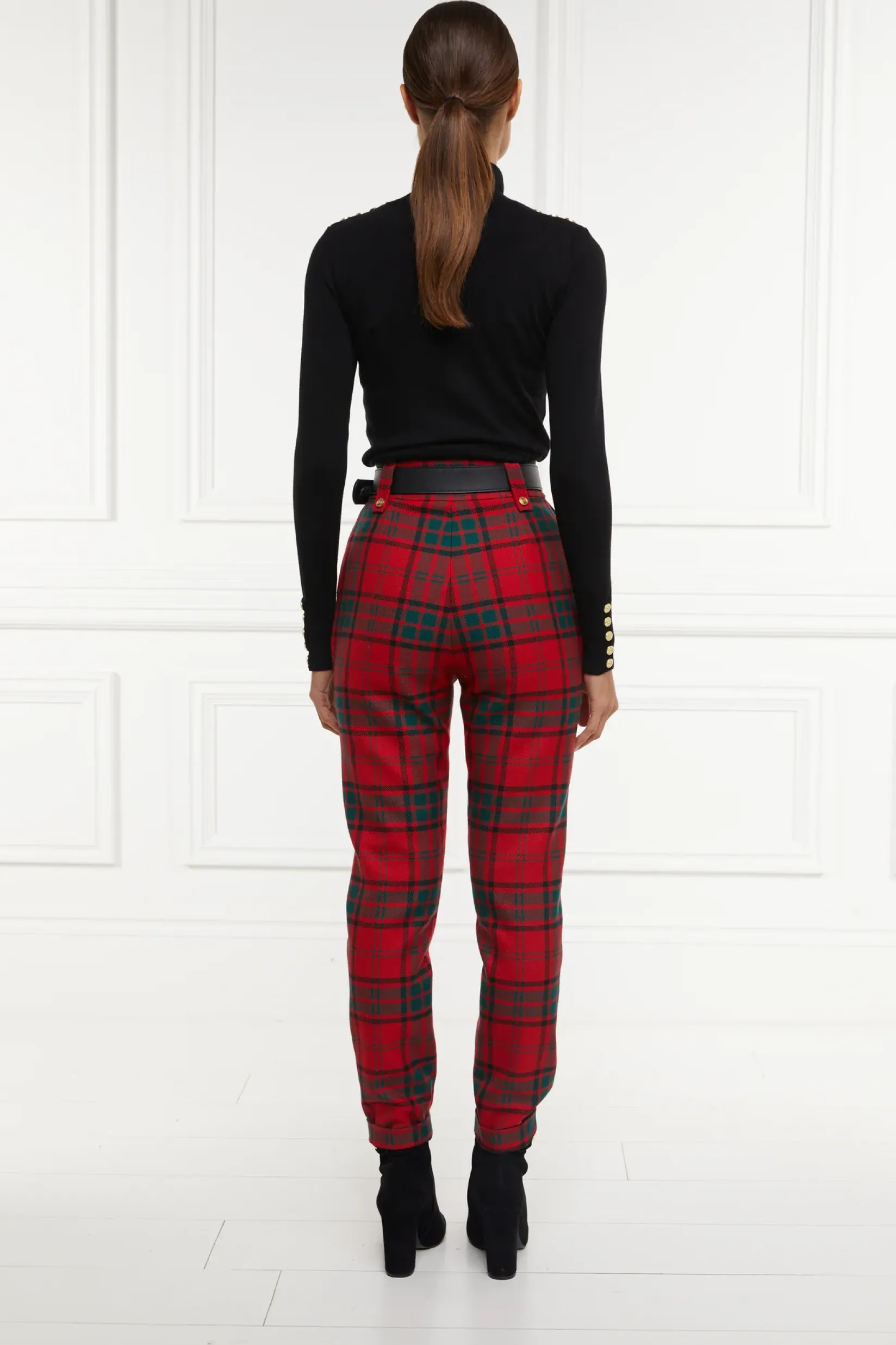 Holland Cooper Trousers-High Waisted Peg Trouser Red Tartan