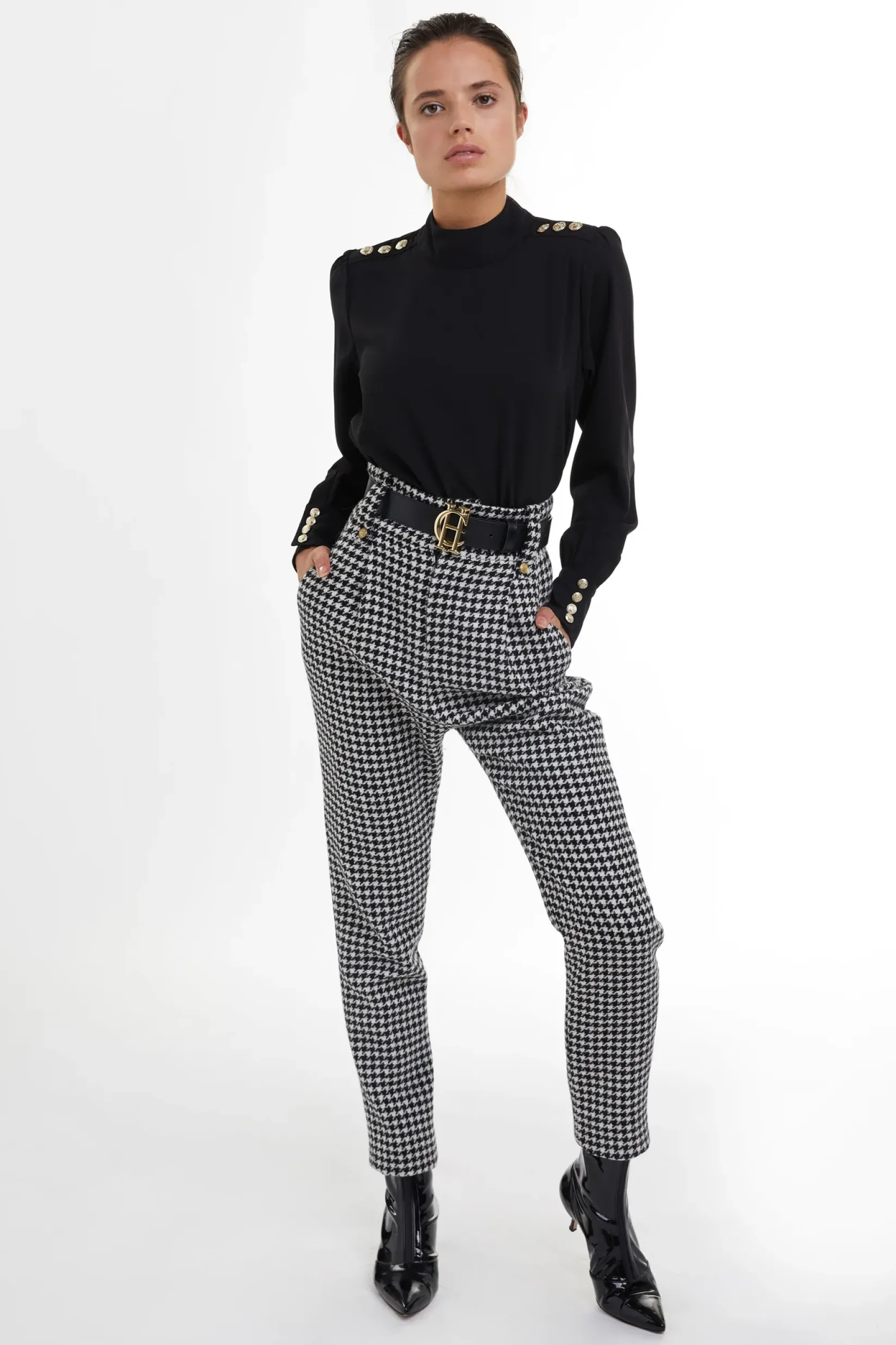Holland Cooper Trousers-High Waisted Peg Trouser Houndstooth