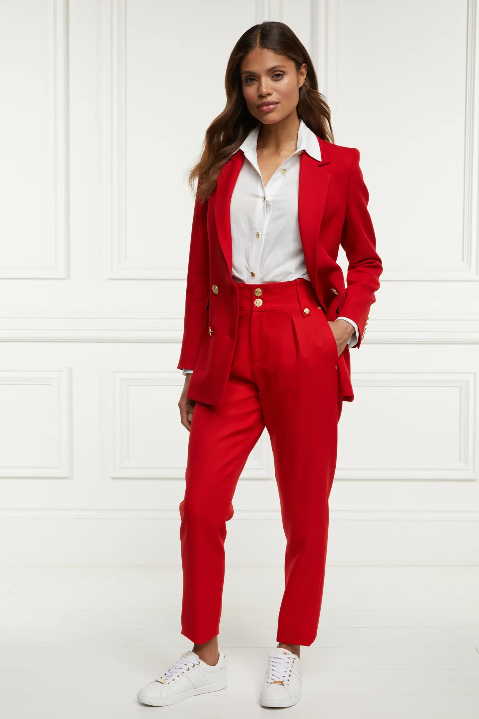 Holland Cooper Trousers|In Stock Tailoring-High Waisted Peg Trouser Red Barathea