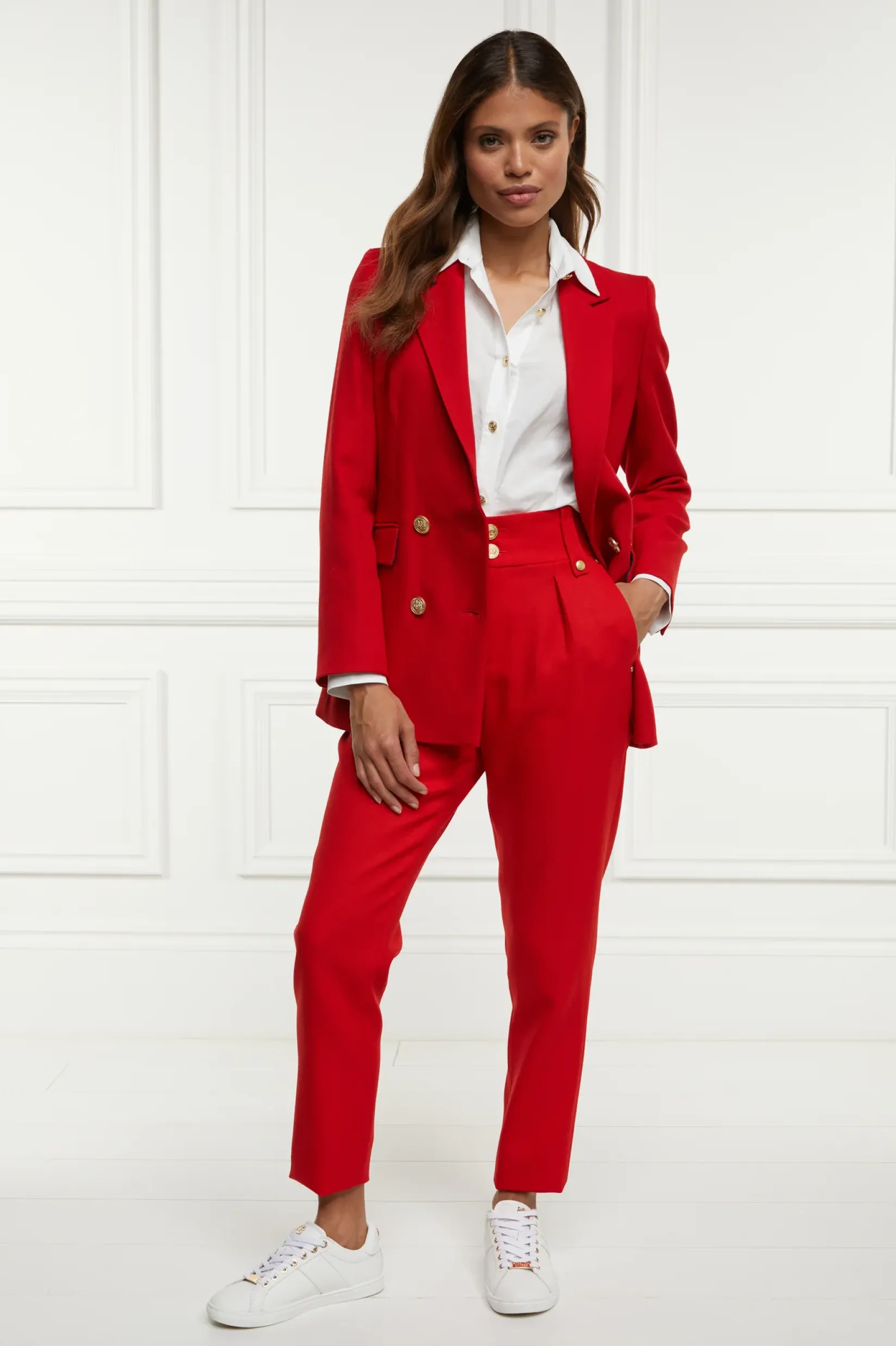 Holland Cooper Trousers|In Stock Tailoring-High Waisted Peg Trouser Red Barathea
