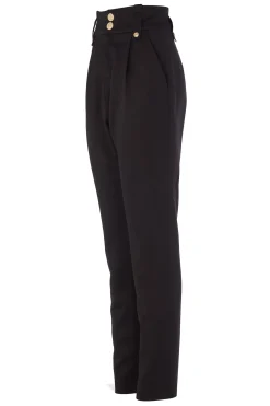 Holland Cooper Trousers|In Stock Tailoring-High Waisted Peg Trouser Black Barathea