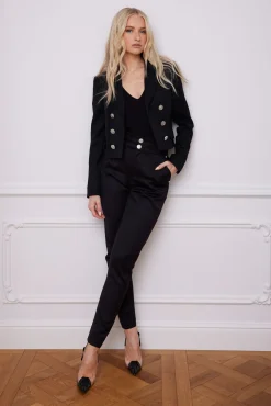 Holland Cooper Trousers-High Waisted Peg Trouser Black Barathea Silver