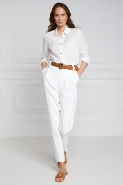 Holland Cooper Trousers-High Waisted Peg Trouser Oyster Linen