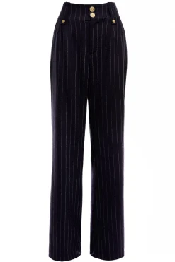 Holland Cooper Gifts For Her|Trousers-High Waisted Straight Trouser Navy Chalk Pin Stripe