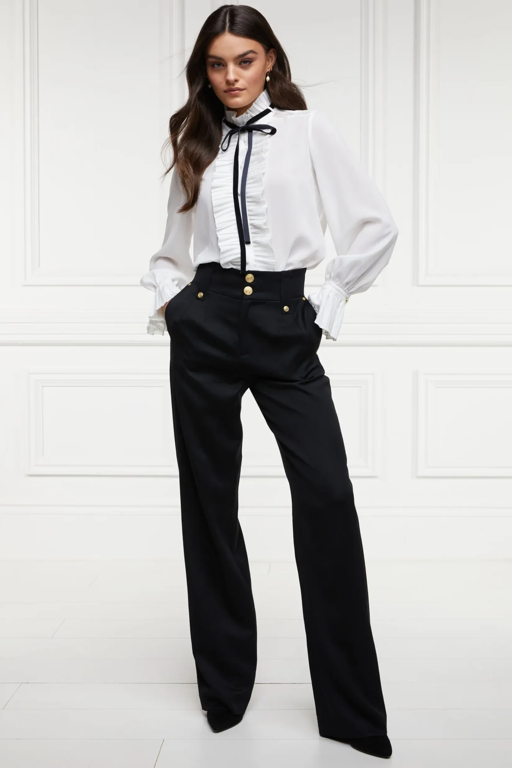 Holland Cooper Gifts For Her|Trousers-High Waisted Straight Trouser Black Barathea
