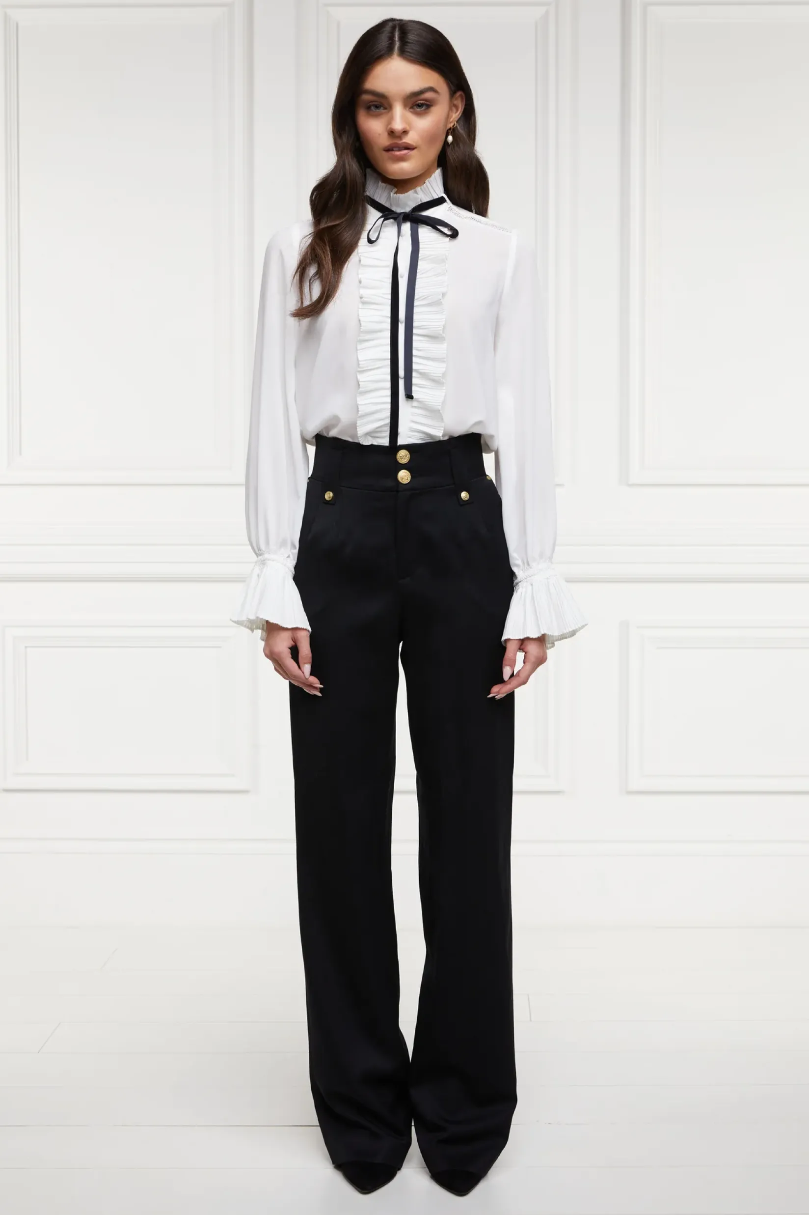 Holland Cooper Gifts For Her|Trousers-High Waisted Straight Trouser Black Barathea