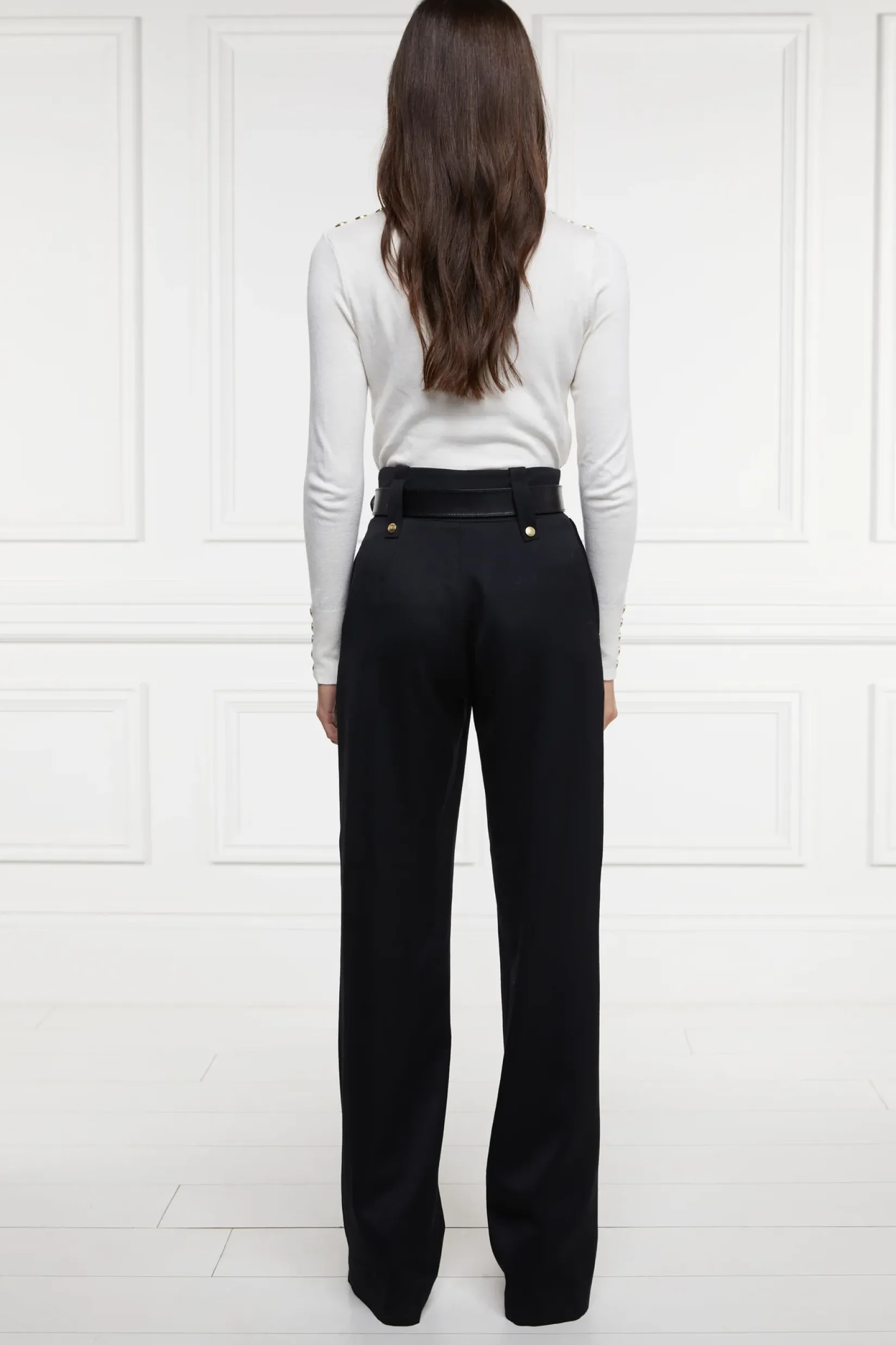 Holland Cooper Gifts For Her|Trousers-High Waisted Straight Trouser Black Barathea