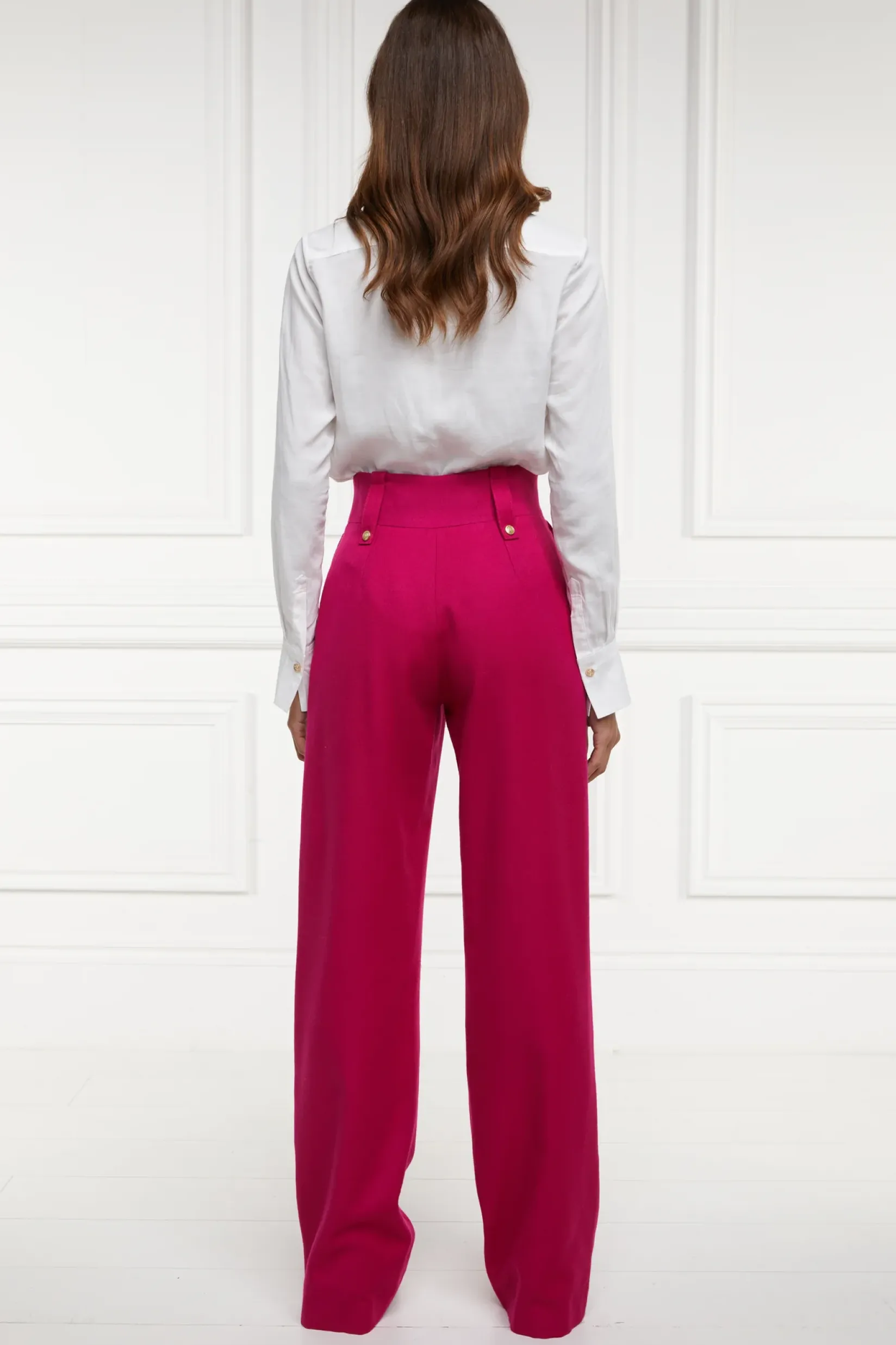 Holland Cooper Gifts For Her|Trousers-High Waisted Straight Trouser Hot Pink Barathea