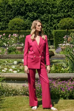 Holland Cooper Gifts For Her|Trousers-High Waisted Straight Trouser Hot Pink Barathea