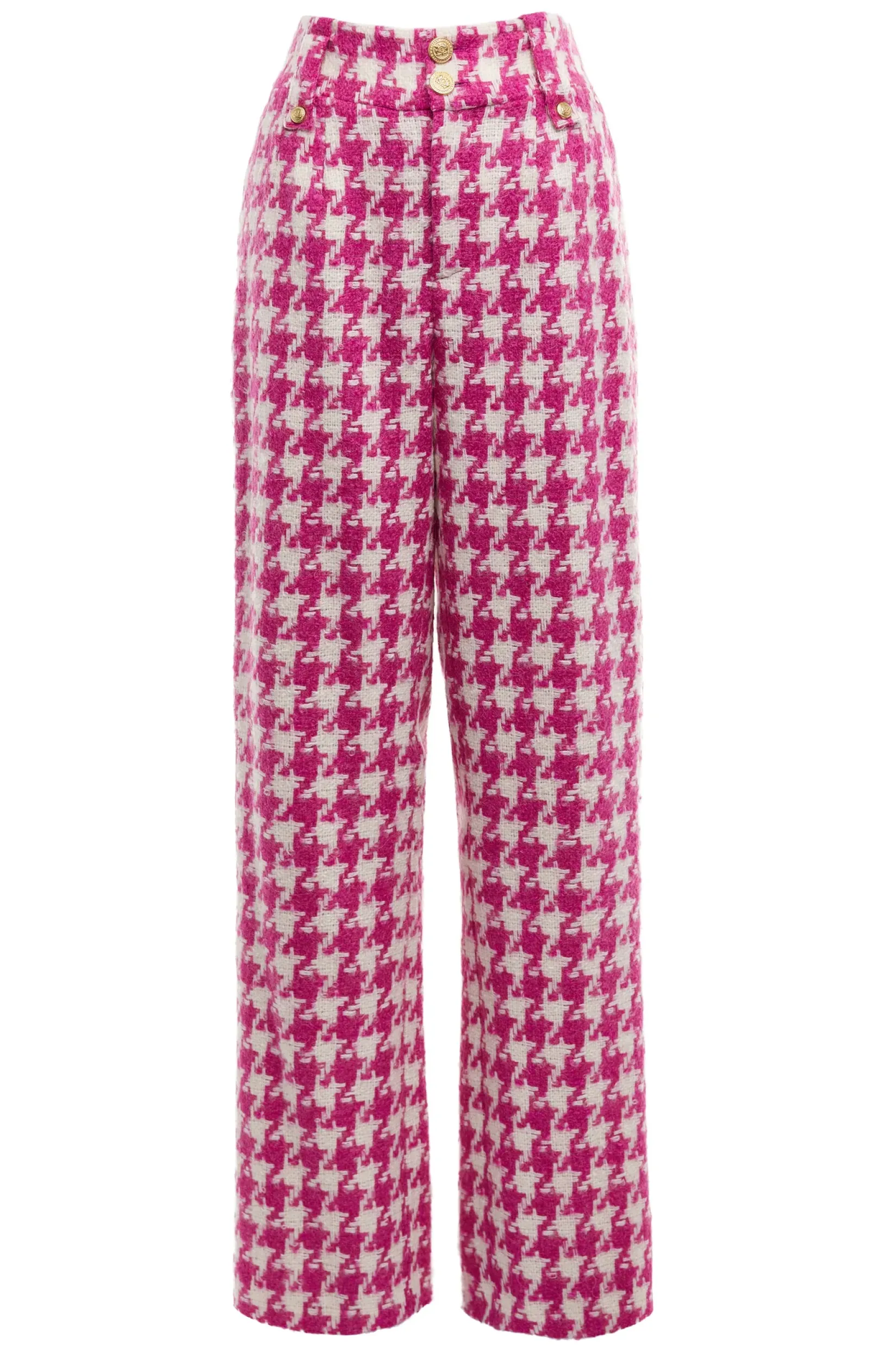 Holland Cooper Gifts For Her|Trousers-High Waisted Straight Trouser Hot Pink Large Scale Houndstooth