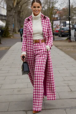 Holland Cooper Gifts For Her|Trousers-High Waisted Straight Trouser Hot Pink Large Scale Houndstooth