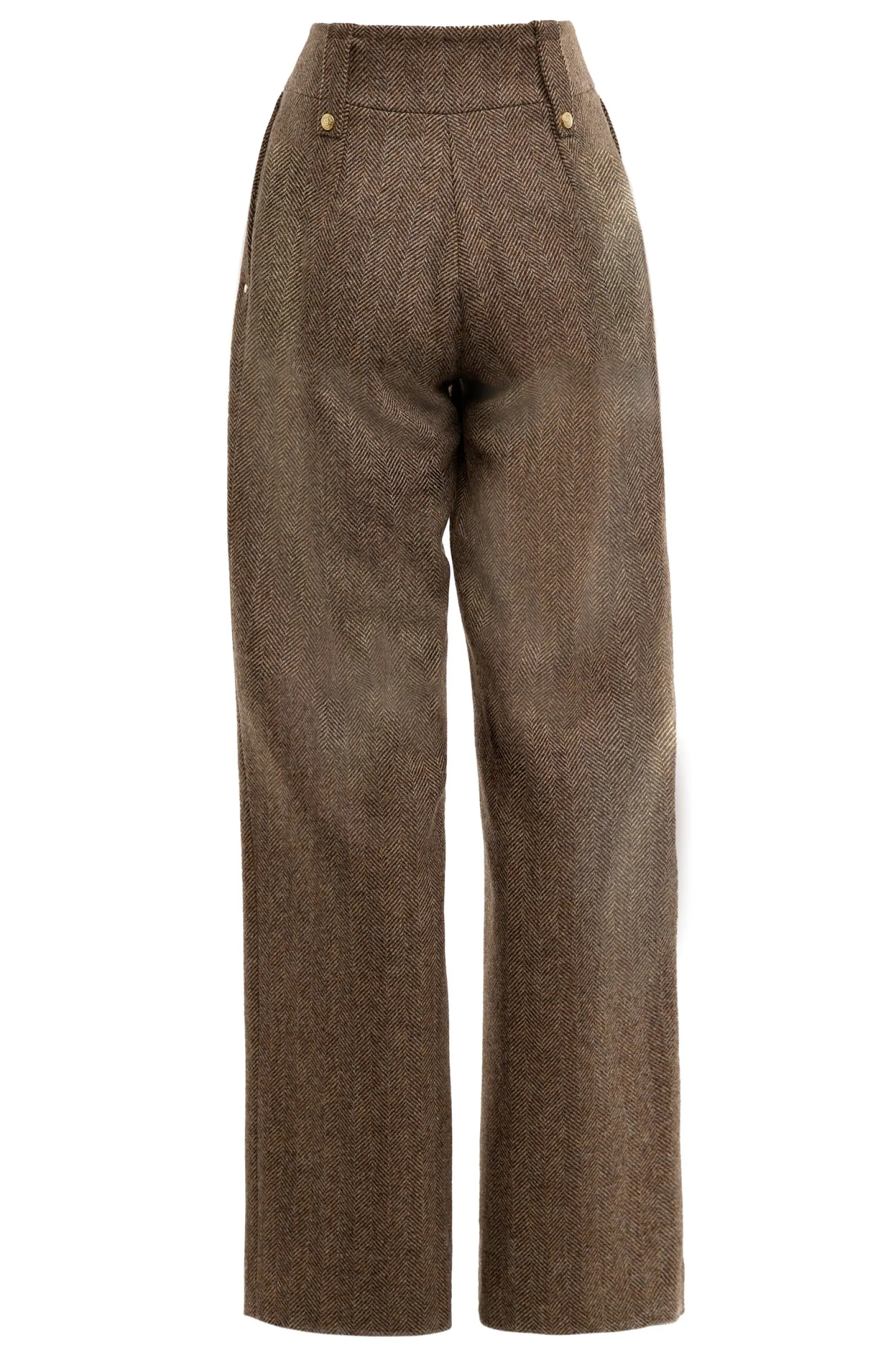 Holland Cooper Trousers-High Waisted Straight Trouser Large Scale Brown Herringbone