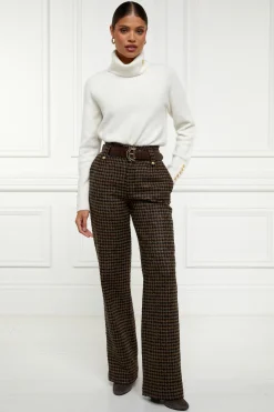 Holland Cooper Trousers|Shop By Product-High Waisted Straight Trouser Chocolate Houndstooth