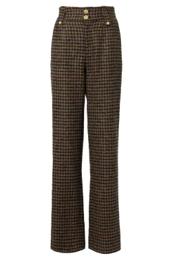 Holland Cooper Trousers|Shop By Product-High Waisted Straight Trouser Chocolate Houndstooth