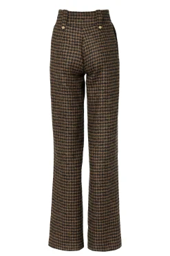 Holland Cooper Trousers|Shop By Product-High Waisted Straight Trouser Chocolate Houndstooth