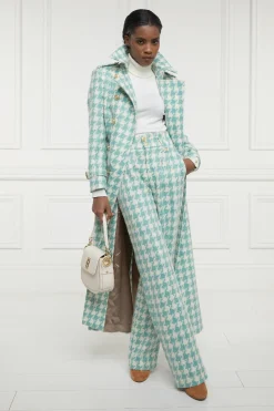 Holland Cooper Trousers|Workwear Wardrobe-High Waisted Straight Trouser Large Scale Teal Houndstooth