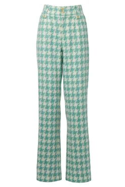 Holland Cooper Trousers|Workwear Wardrobe-High Waisted Straight Trouser Large Scale Teal Houndstooth