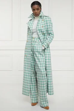 Holland Cooper Trousers|Workwear Wardrobe-High Waisted Straight Trouser Large Scale Teal Houndstooth