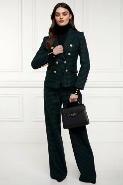 Holland Cooper Trousers-High Waisted Straight Trouser Emerald Houndstooth