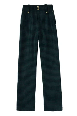 Holland Cooper Trousers-High Waisted Straight Trouser Emerald Houndstooth