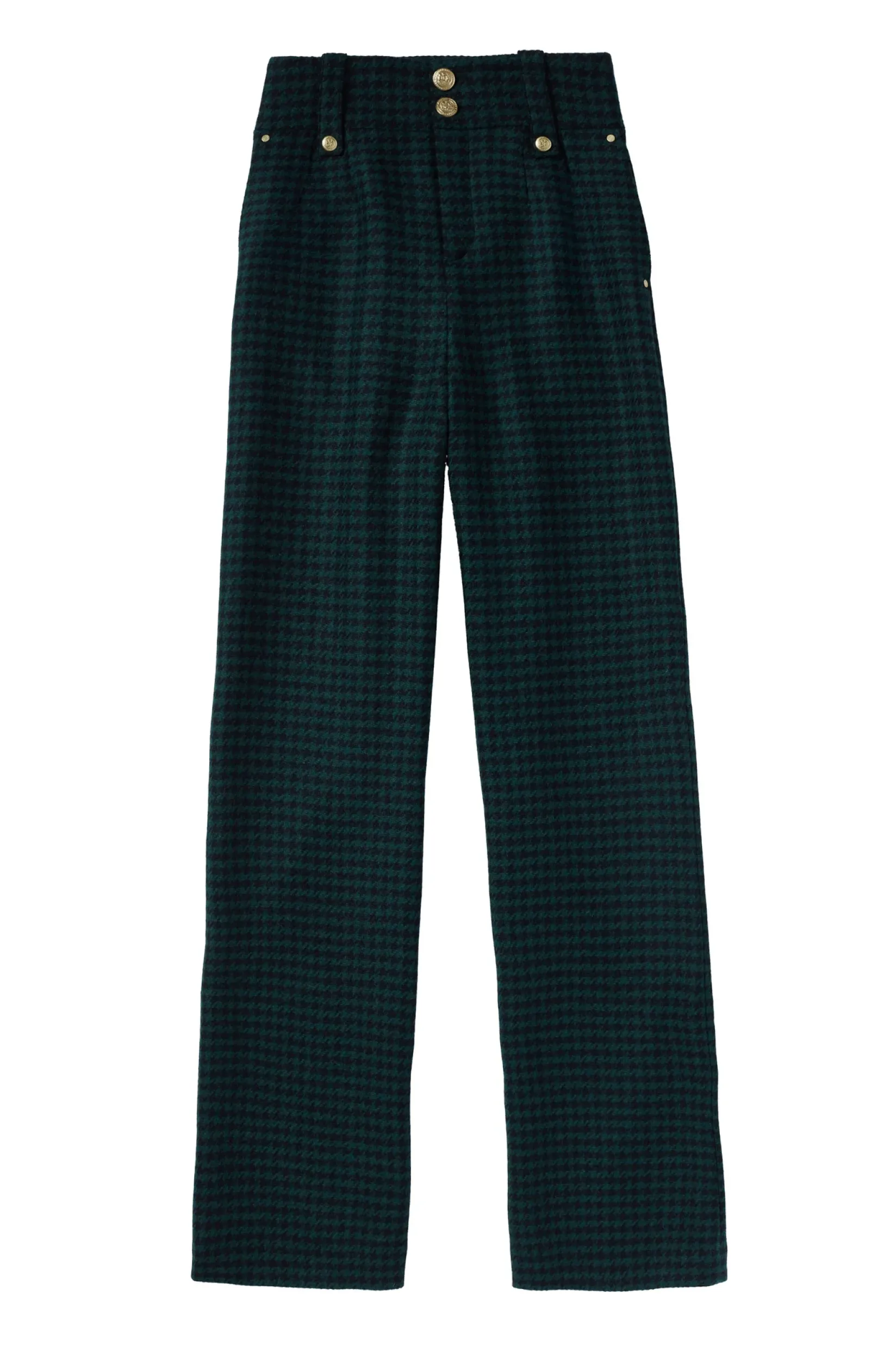 Holland Cooper Trousers-High Waisted Straight Trouser Emerald Houndstooth