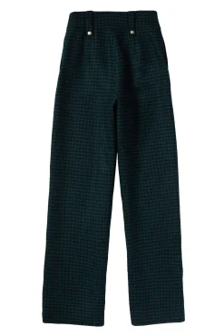 Holland Cooper Trousers-High Waisted Straight Trouser Emerald Houndstooth