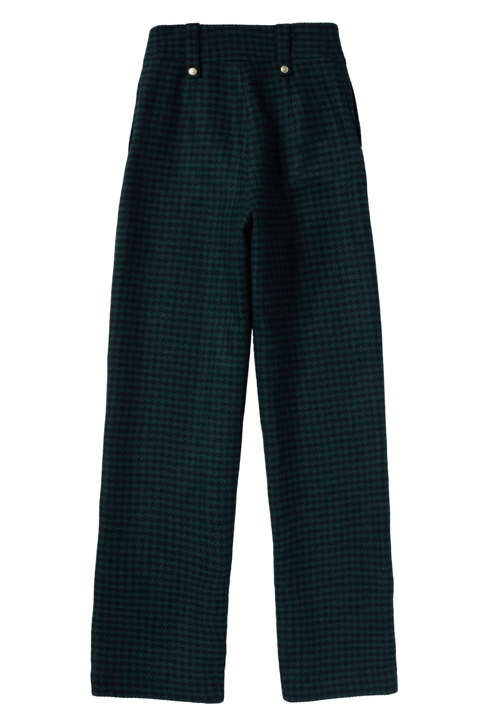 Holland Cooper Trousers-High Waisted Straight Trouser Emerald Houndstooth