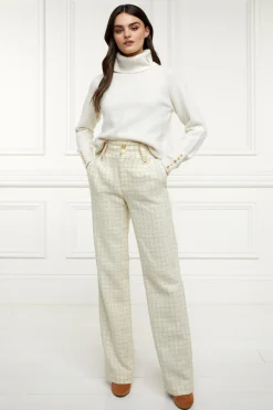 Holland Cooper Trousers|Seasonal Inspiration-High Waisted Straight Trouser Ivory Sparkle Tweed