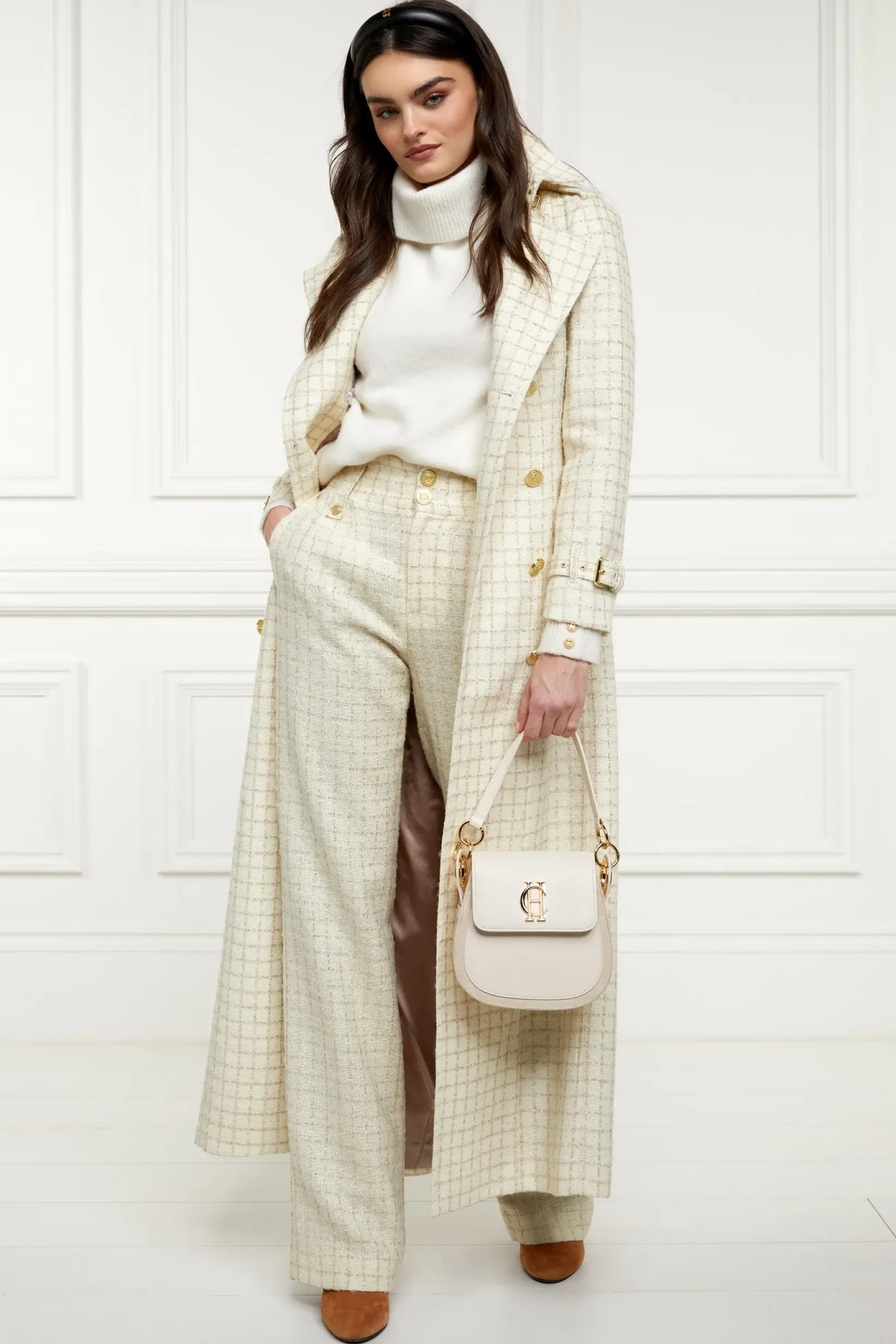 Holland Cooper Trousers|Seasonal Inspiration-High Waisted Straight Trouser Ivory Sparkle Tweed
