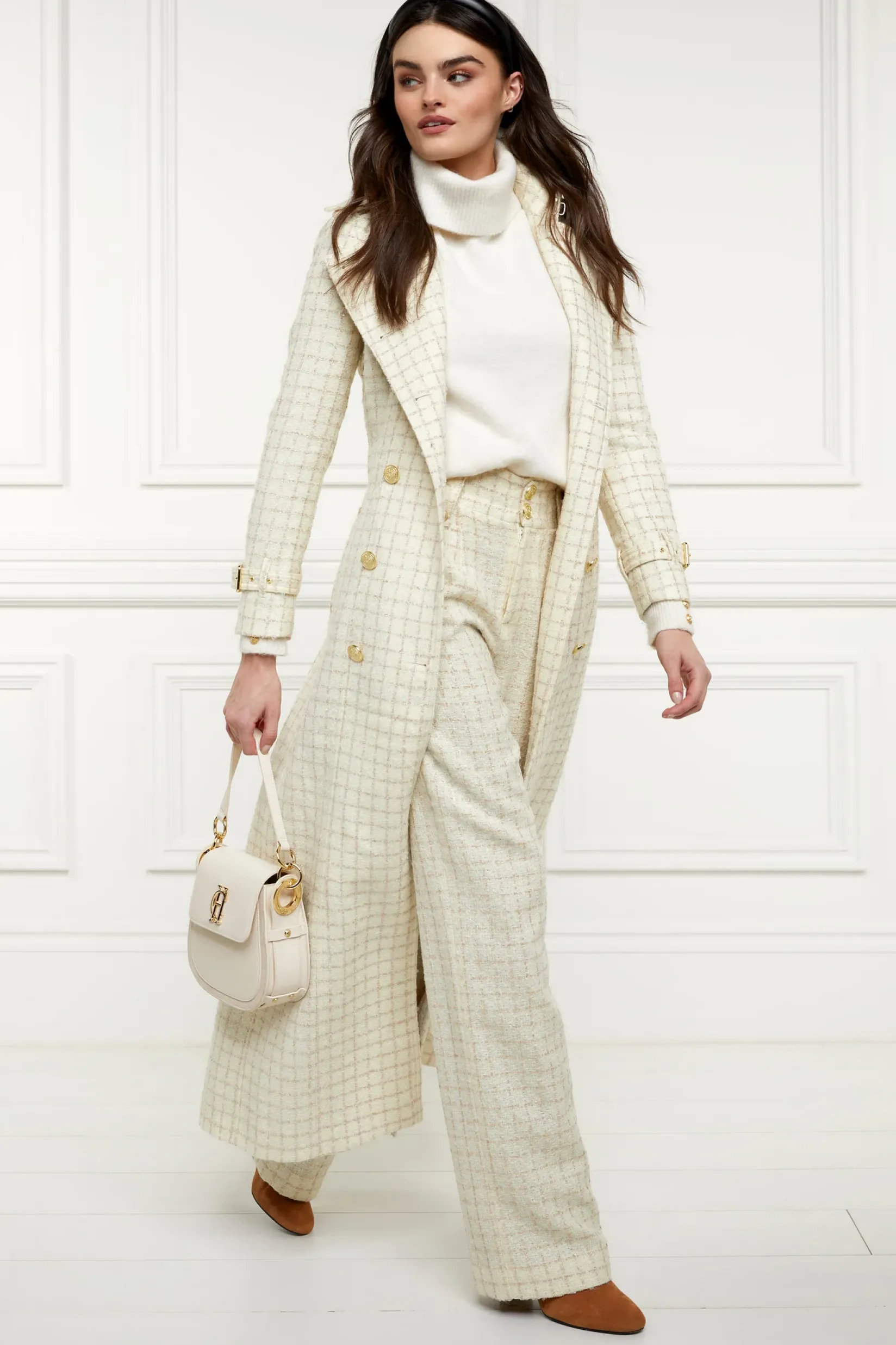 Holland Cooper Trousers|Seasonal Inspiration-High Waisted Straight Trouser Ivory Sparkle Tweed
