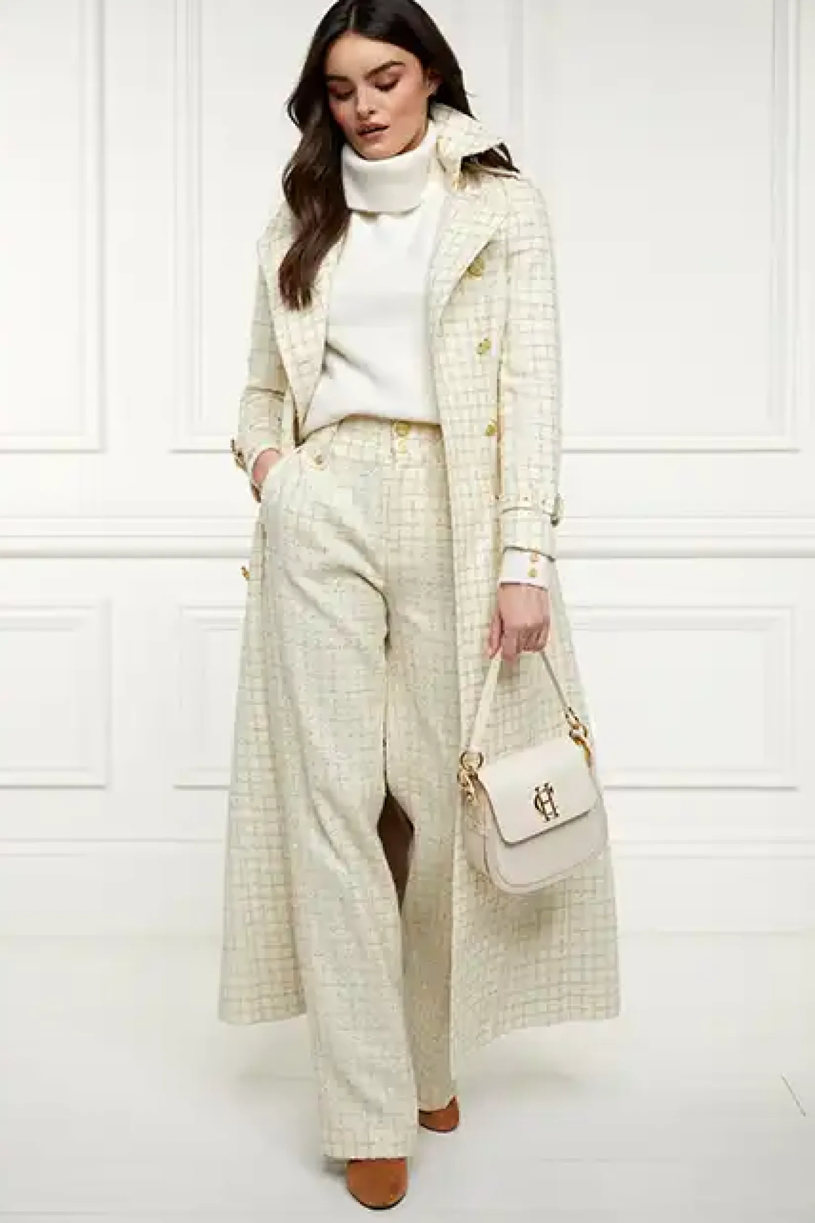 Holland Cooper Trousers|Seasonal Inspiration-High Waisted Straight Trouser Ivory Sparkle Tweed