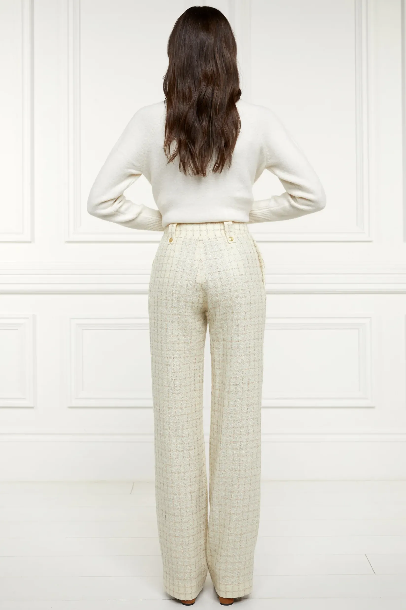 Holland Cooper Trousers|Seasonal Inspiration-High Waisted Straight Trouser Ivory Sparkle Tweed