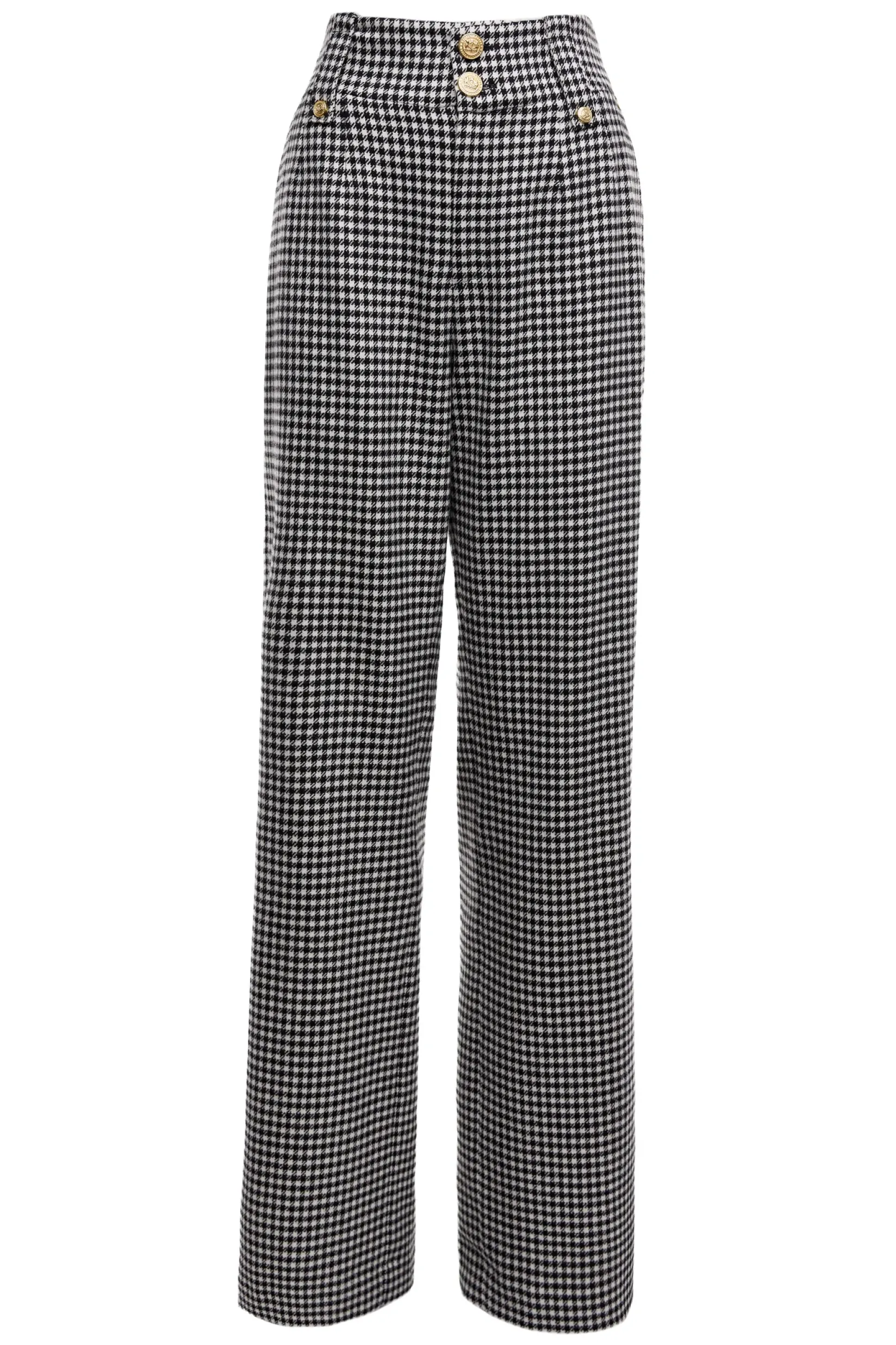 Holland Cooper Trousers|In Stock Tailoring-High Waisted Straight Trouser Black & White Puppy Tooth