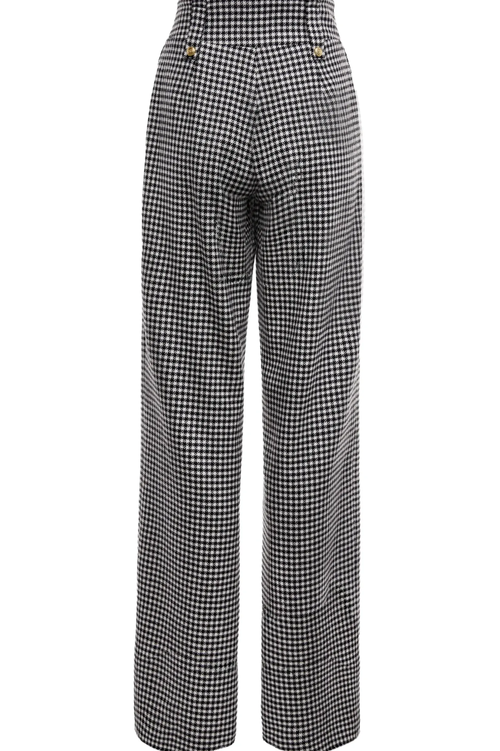 Holland Cooper Trousers|In Stock Tailoring-High Waisted Straight Trouser Black & White Puppy Tooth