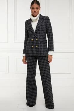 Holland Cooper Trousers|In Stock Tailoring-High Waisted Straight Trouser Large Scale Charcoal Houndstooth