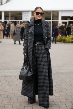 Holland Cooper Trousers|In Stock Tailoring-High Waisted Straight Trouser Large Scale Charcoal Houndstooth