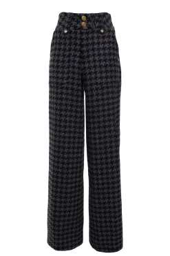 Holland Cooper Trousers|In Stock Tailoring-High Waisted Straight Trouser Large Scale Charcoal Houndstooth