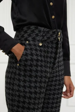 Holland Cooper Trousers|In Stock Tailoring-High Waisted Straight Trouser Large Scale Charcoal Houndstooth