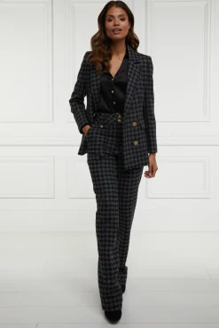 Holland Cooper Trousers|In Stock Tailoring-High Waisted Straight Trouser Large Scale Charcoal Houndstooth