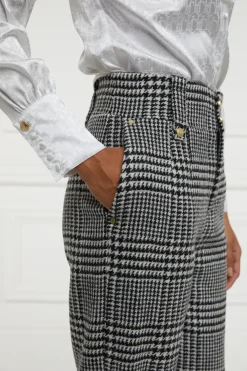 Holland Cooper Trousers|In Stock Tailoring-High Waisted Straight Trouser Large Scale Prince of Wales Mono