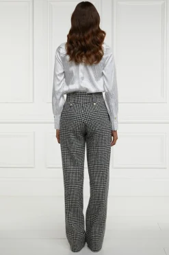 Holland Cooper Trousers|In Stock Tailoring-High Waisted Straight Trouser Large Scale Prince of Wales Mono