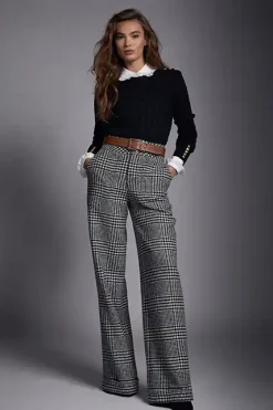 Holland Cooper Trousers|In Stock Tailoring-High Waisted Straight Trouser Large Scale Prince of Wales Mono