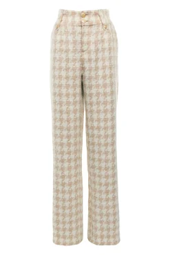Holland Cooper Trousers|In Stock Tailoring-High Waisted Straight Trouser Camel Houndstooth
