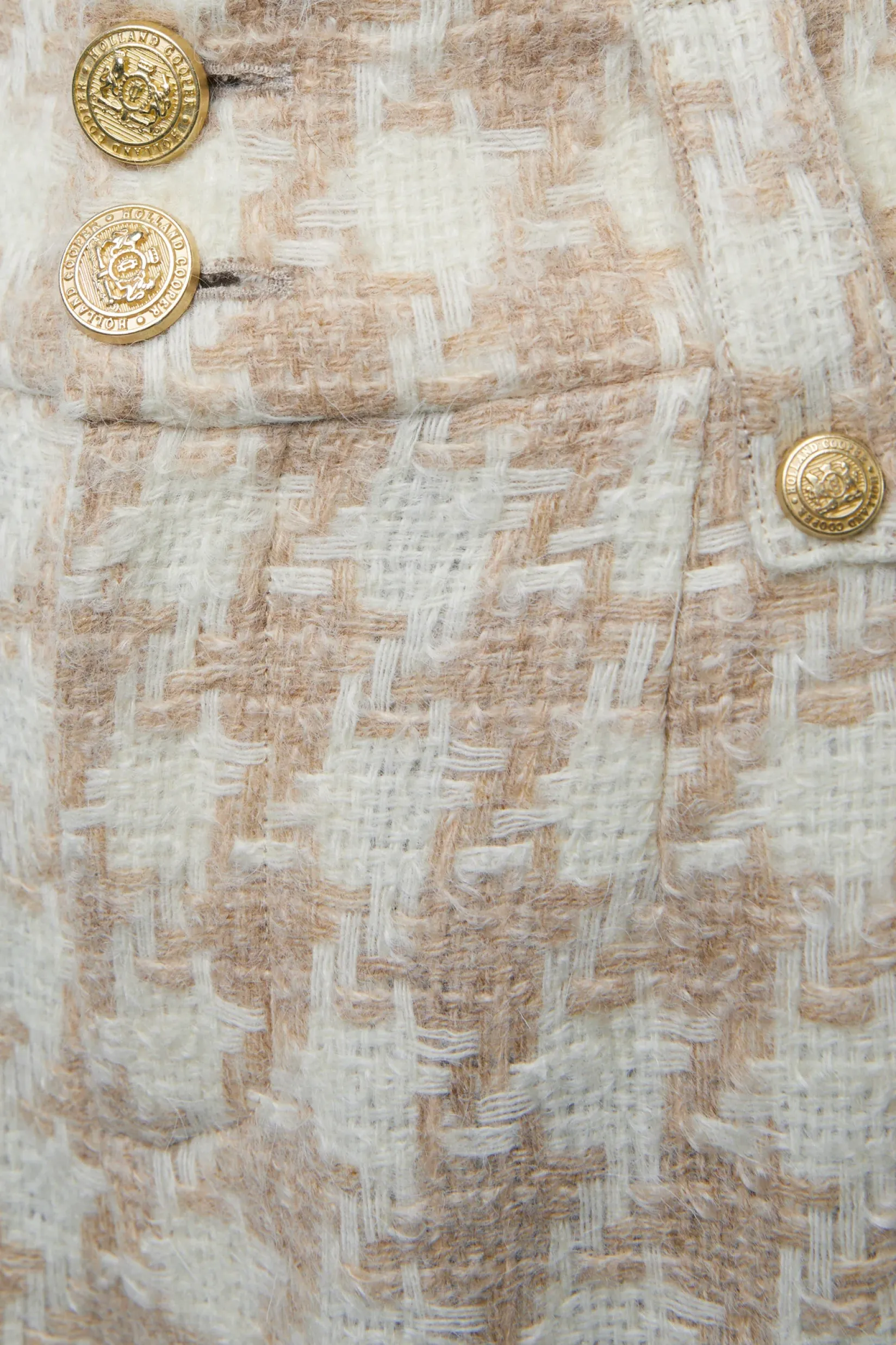 Holland Cooper Trousers|In Stock Tailoring-High Waisted Straight Trouser Camel Houndstooth