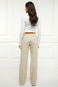 Holland Cooper Trousers|In Stock Tailoring-High Waisted Straight Trouser Camel Houndstooth