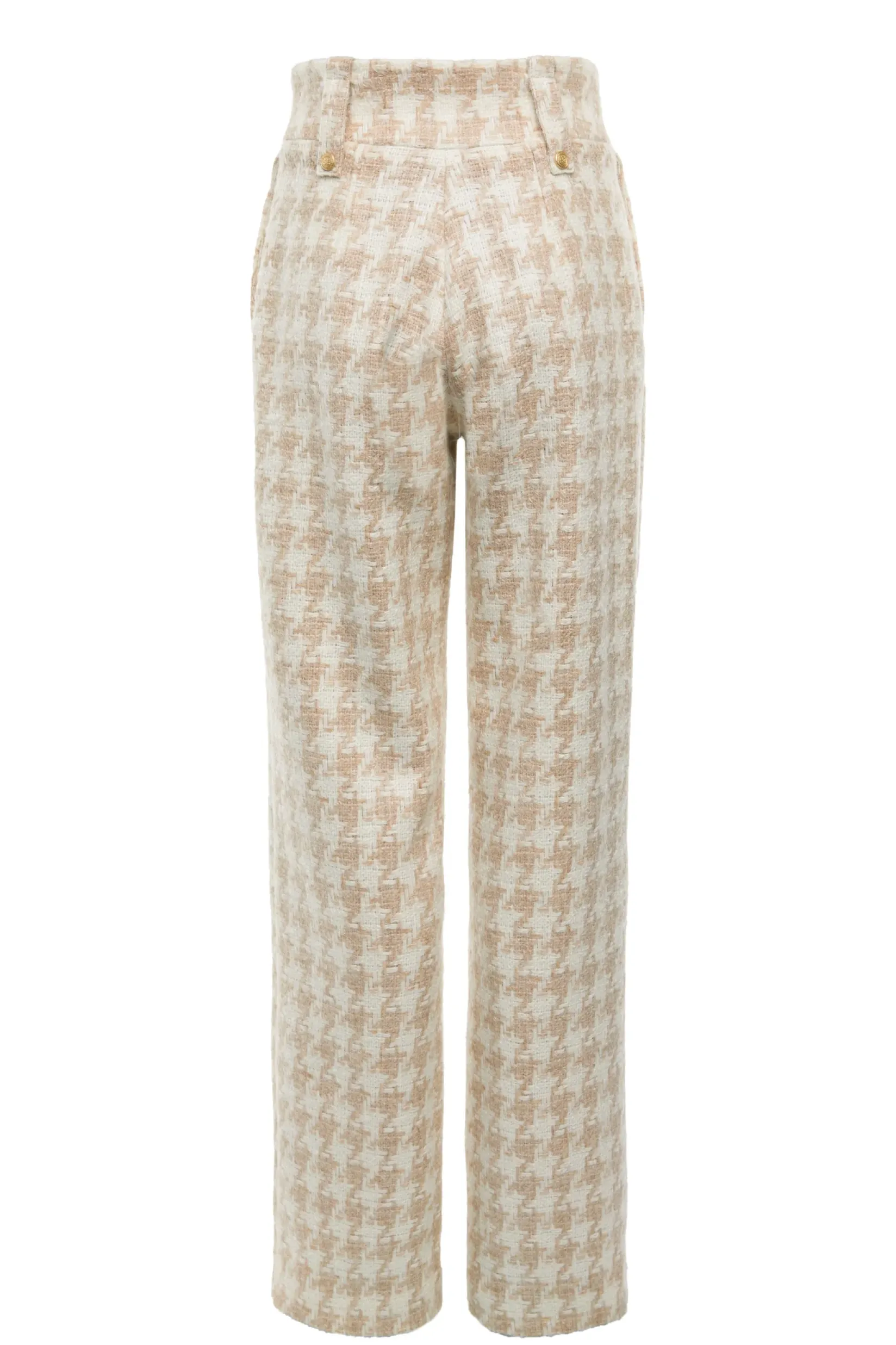 Holland Cooper Trousers|In Stock Tailoring-High Waisted Straight Trouser Camel Houndstooth