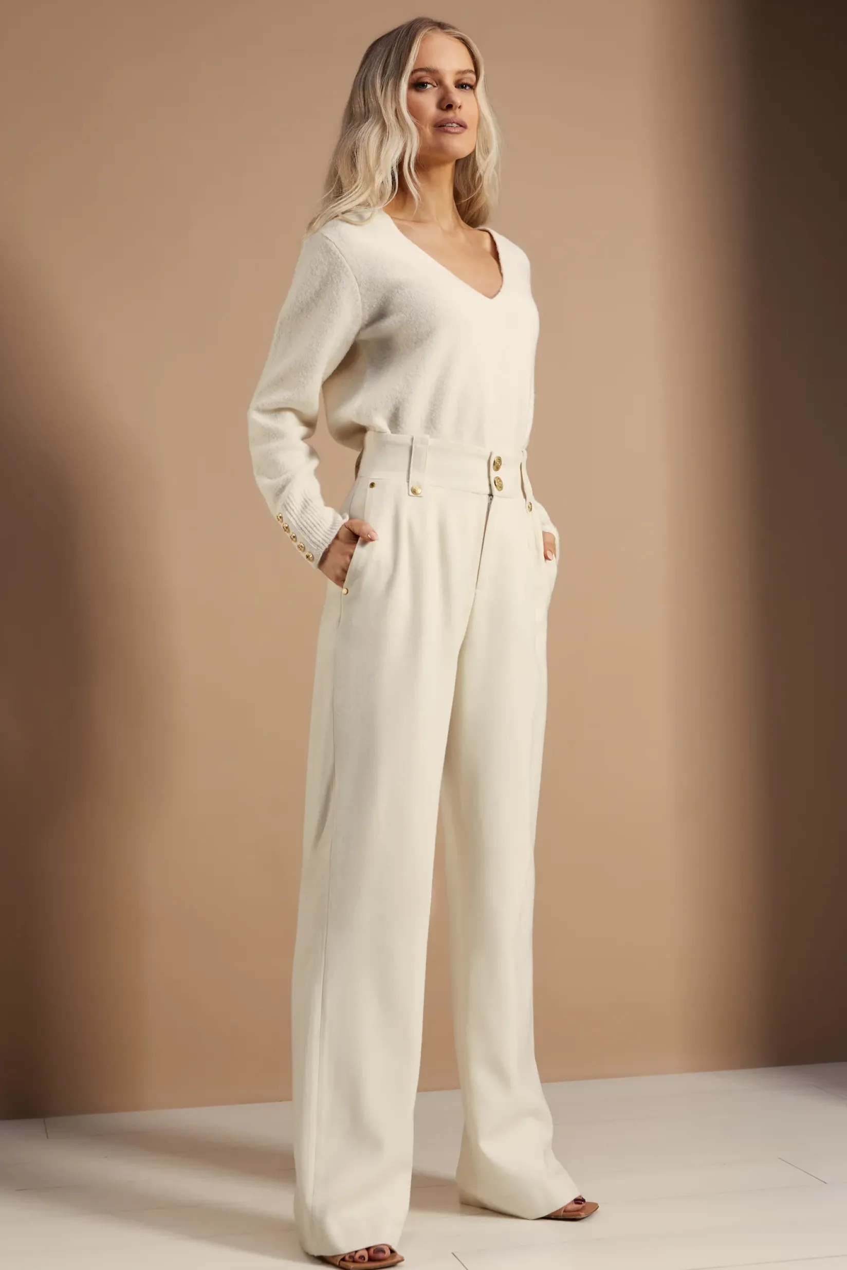 Holland Cooper Trousers|Workwear Wardrobe-High Waisted Straight Trouser Ivory