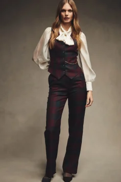 Holland Cooper In Stock Tailoring|Trousers-High Waisted Straight Trouser Mulberry Tartan