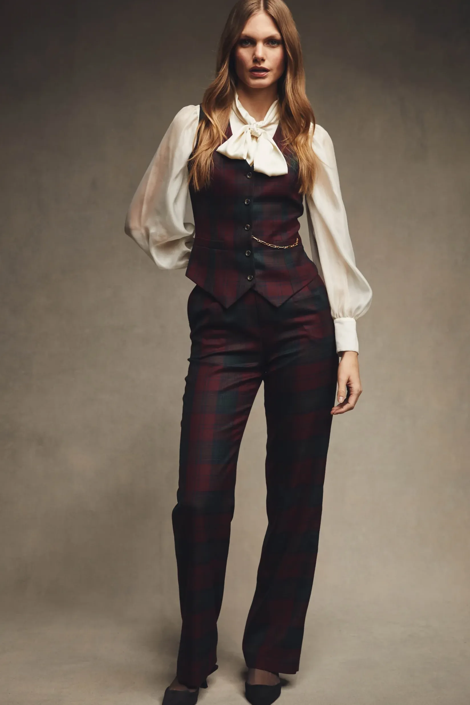 Holland Cooper In Stock Tailoring|Trousers-High Waisted Straight Trouser Mulberry Tartan