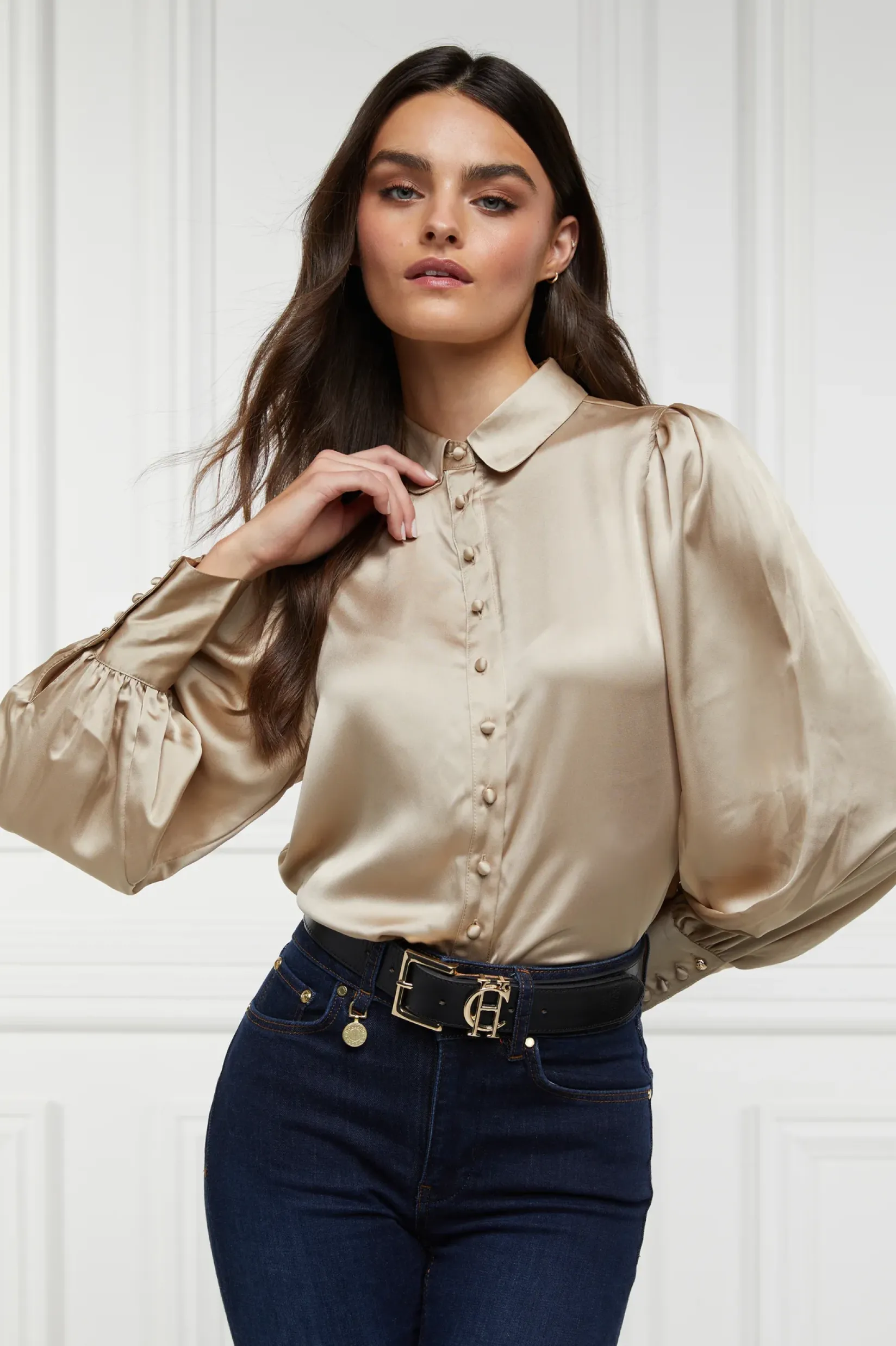 Holland Cooper Shirts & Blouses|The Date Night Edit-Isla Satin Shirt Champagne